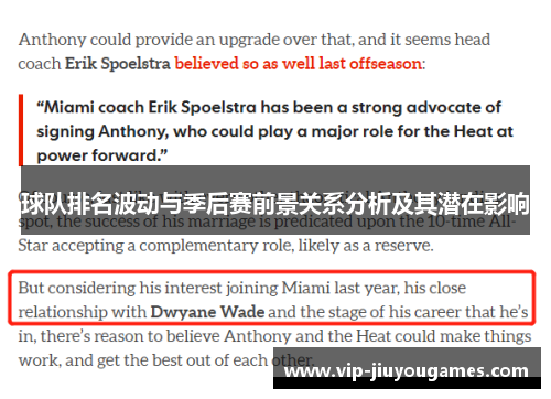 球队排名波动与季后赛前景关系分析及其潜在影响